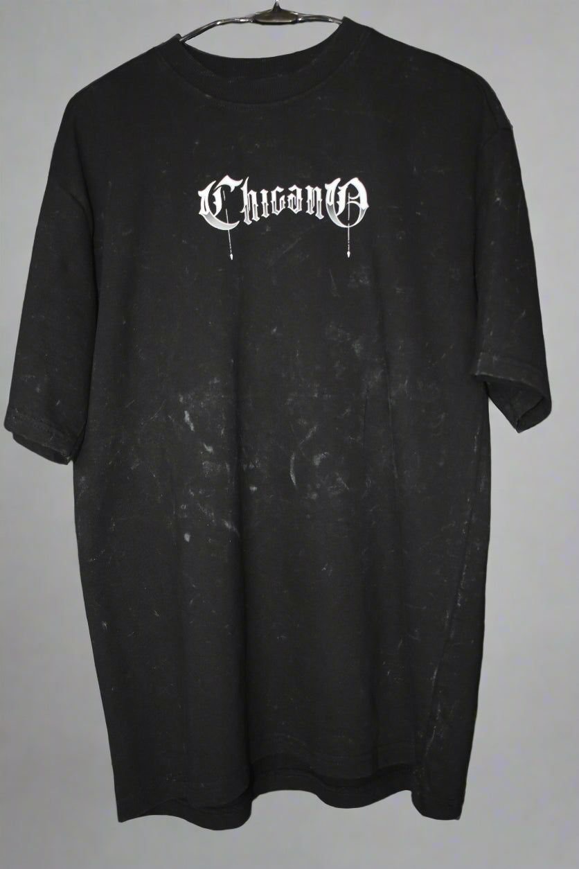 Gesili Chicano Acid Wash Tee – Back Parrot Print Drop Shoulder