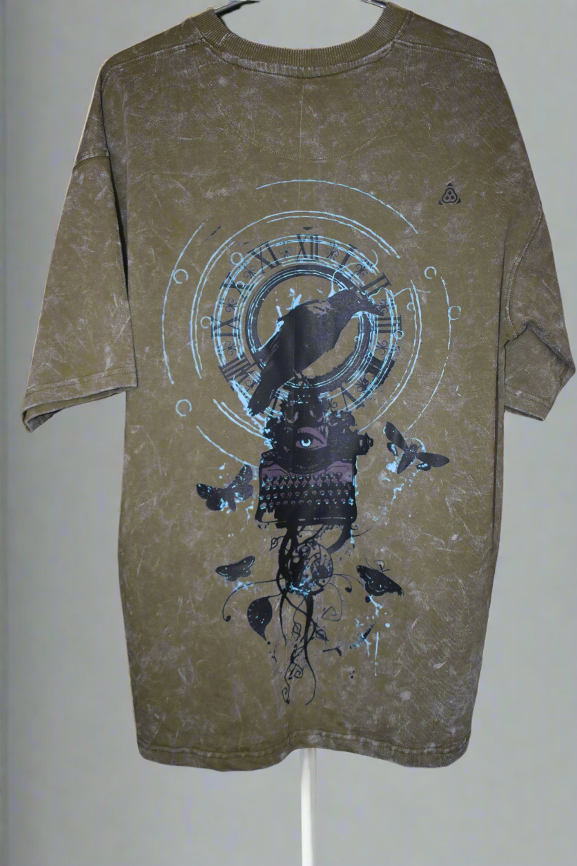 Gesili Sage Green Acid Wash Drop Shoulder T-Shirt – Unisex Oversized Fit