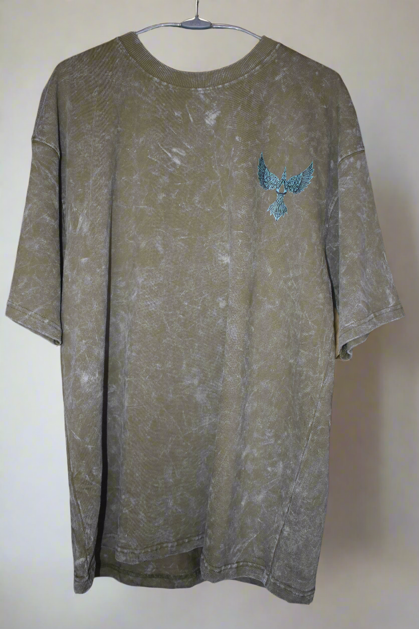 Gesili Sage Green Acid Wash Drop Shoulder T-Shirt – Unisex Oversized Fit